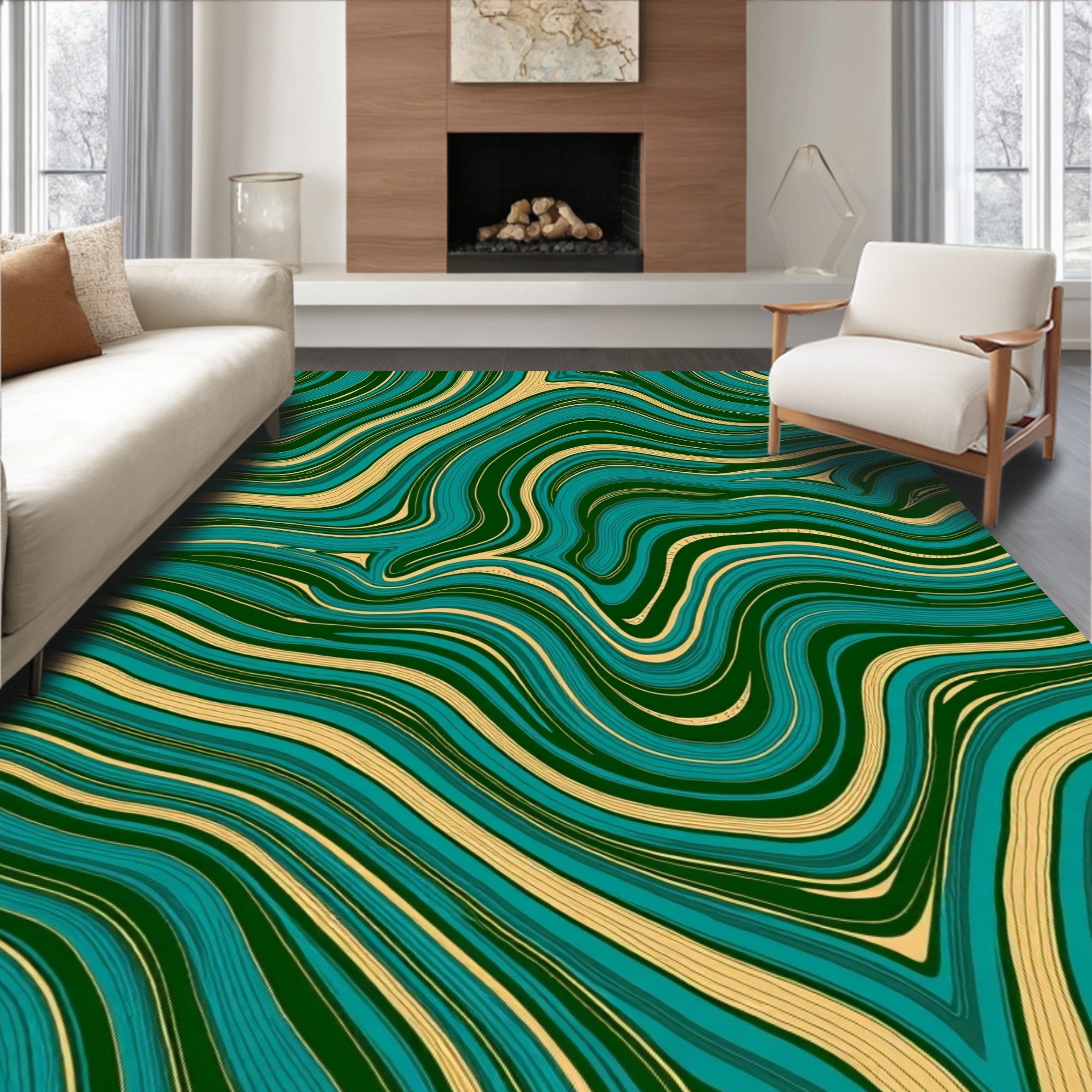 Abstract Fluid with Emerald Ripples and Iridescent Highlights (Teal) - ODIKA