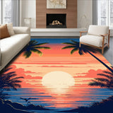 Coastal Sunset Area Rug Tropical Palm Tree Silhouette Design(Orange)