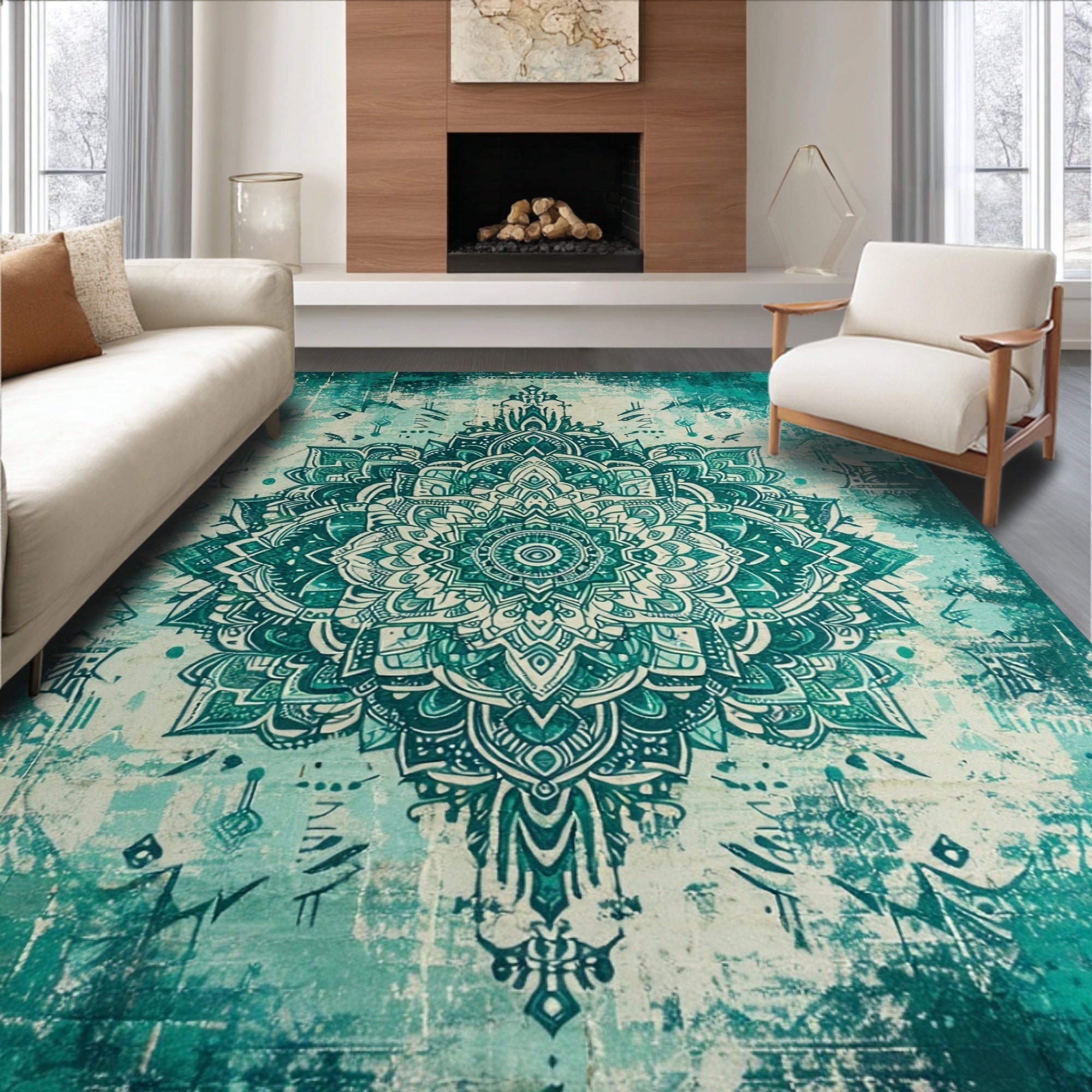 Ultra Soft Area Rug, Non Slip, Stain Resistant, Washable Area Rugs for Living Room, Bedroom, Light Blue Green Rug for High Traffic Home Office(Green)
