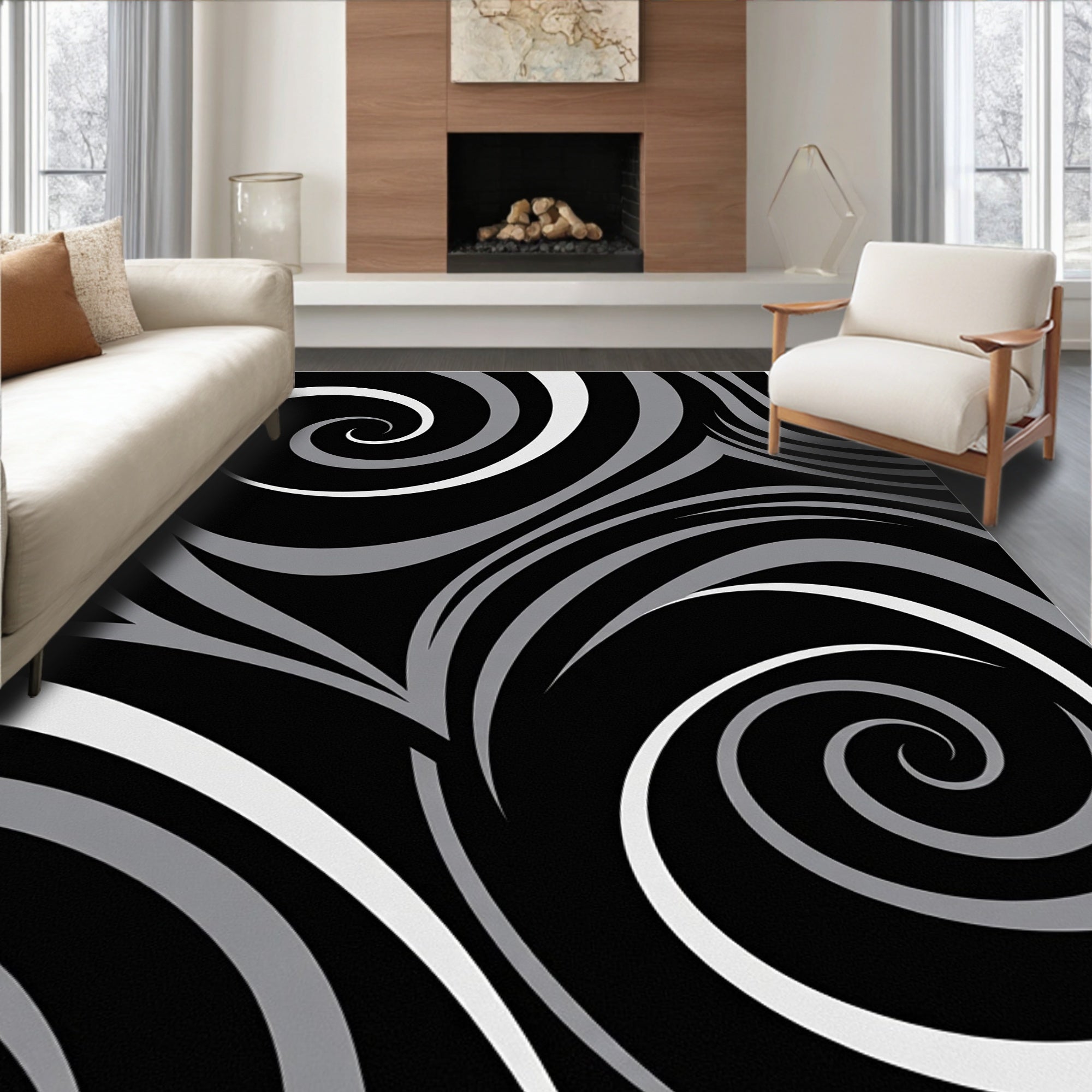 Abstract Swirl Plush Floor Cover Machine (Black) - ODIKA