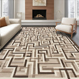 Contemporary Maze Floor with Interwoven Brown Beige Designs(Brown)