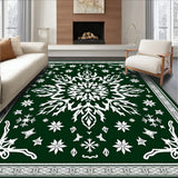 Snowflake Medallion Design Plush Floor Covering with Winter Crystalline(Green)