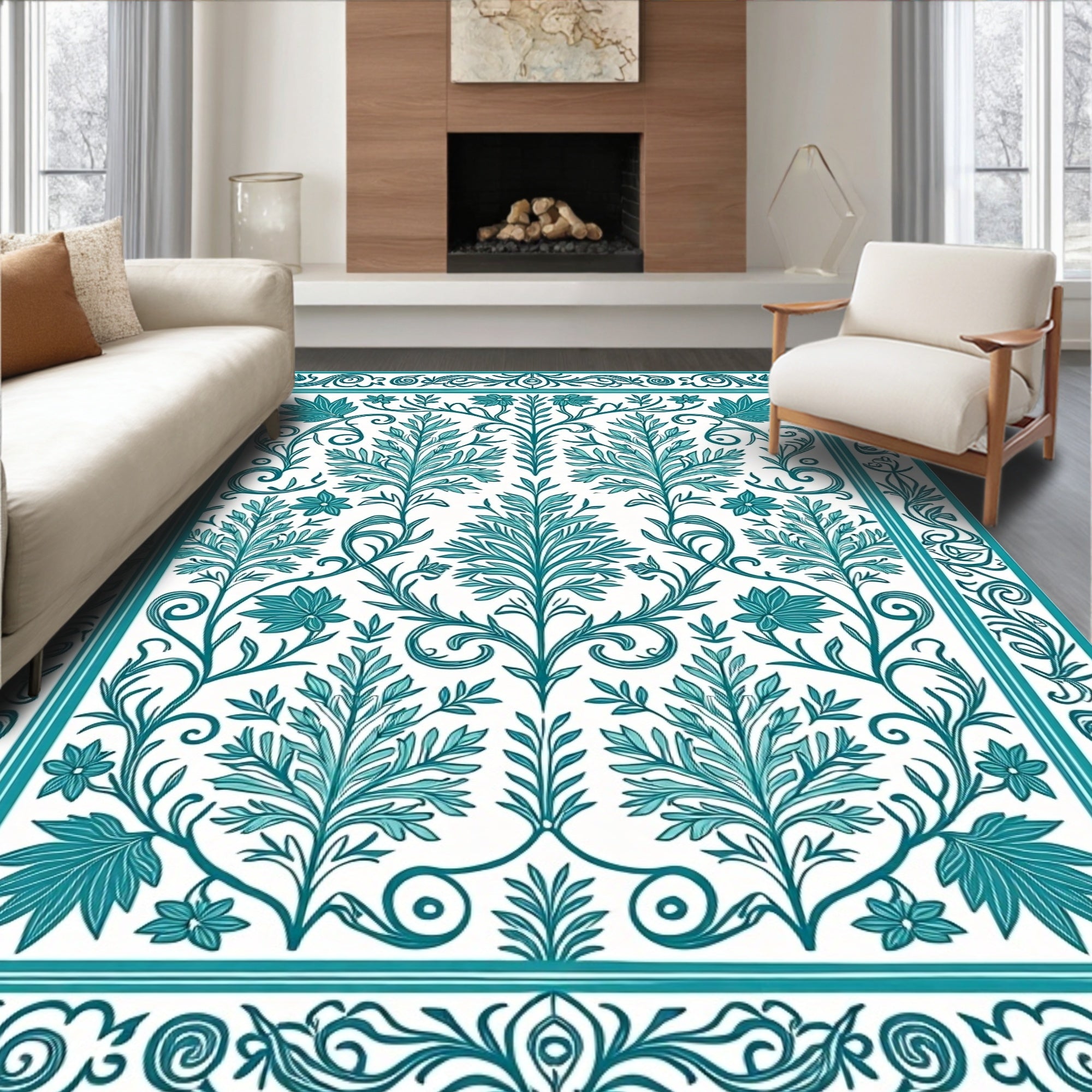 Paisley Garden Trellis with Blooming Floral Clusters (Teal) - ODIKA