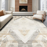 Elegant Geometric Beige Area with Distressed Finish and Unique(Beige)