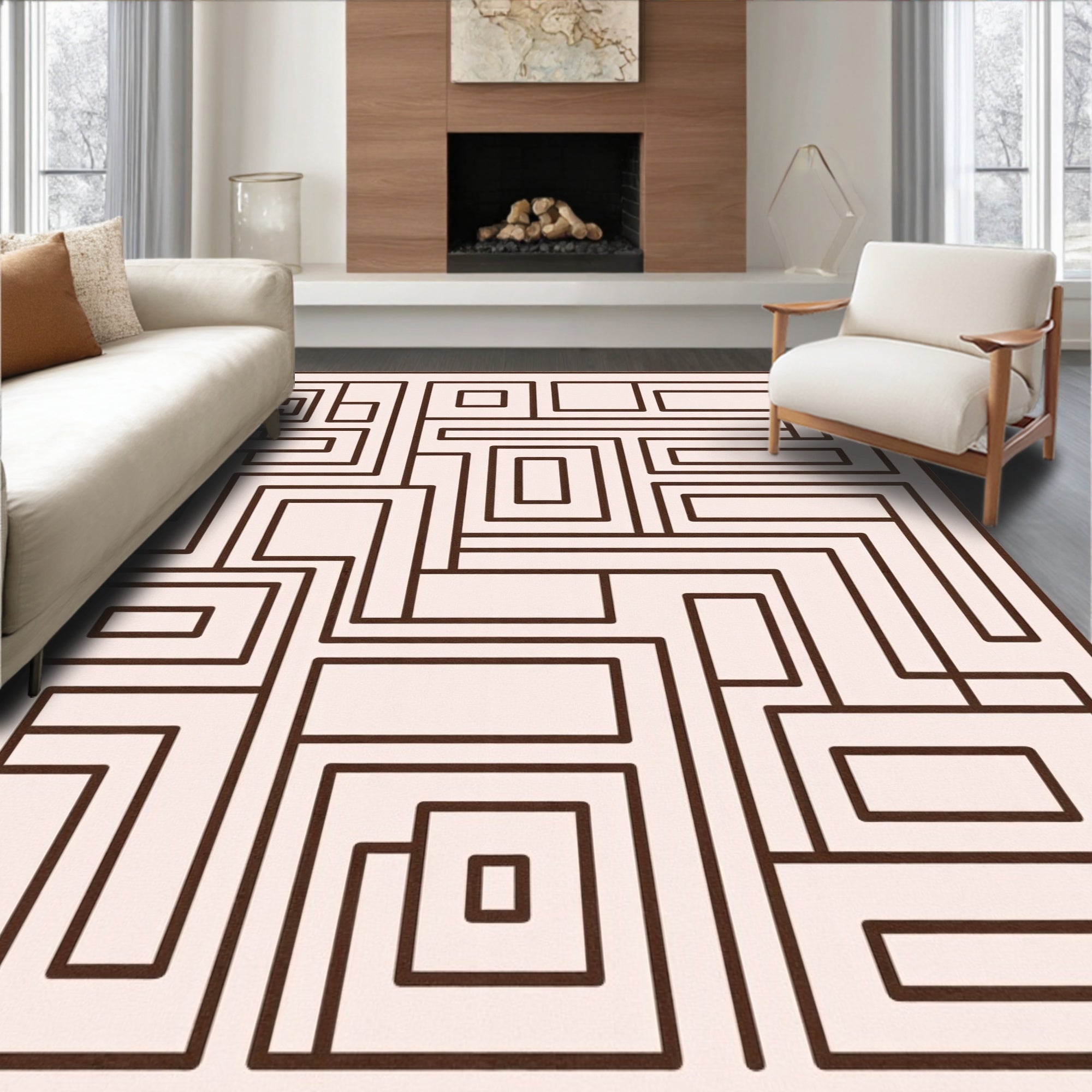 Minimalist Maze Featuring Interlocking Shapes (Brown) - ODIKA