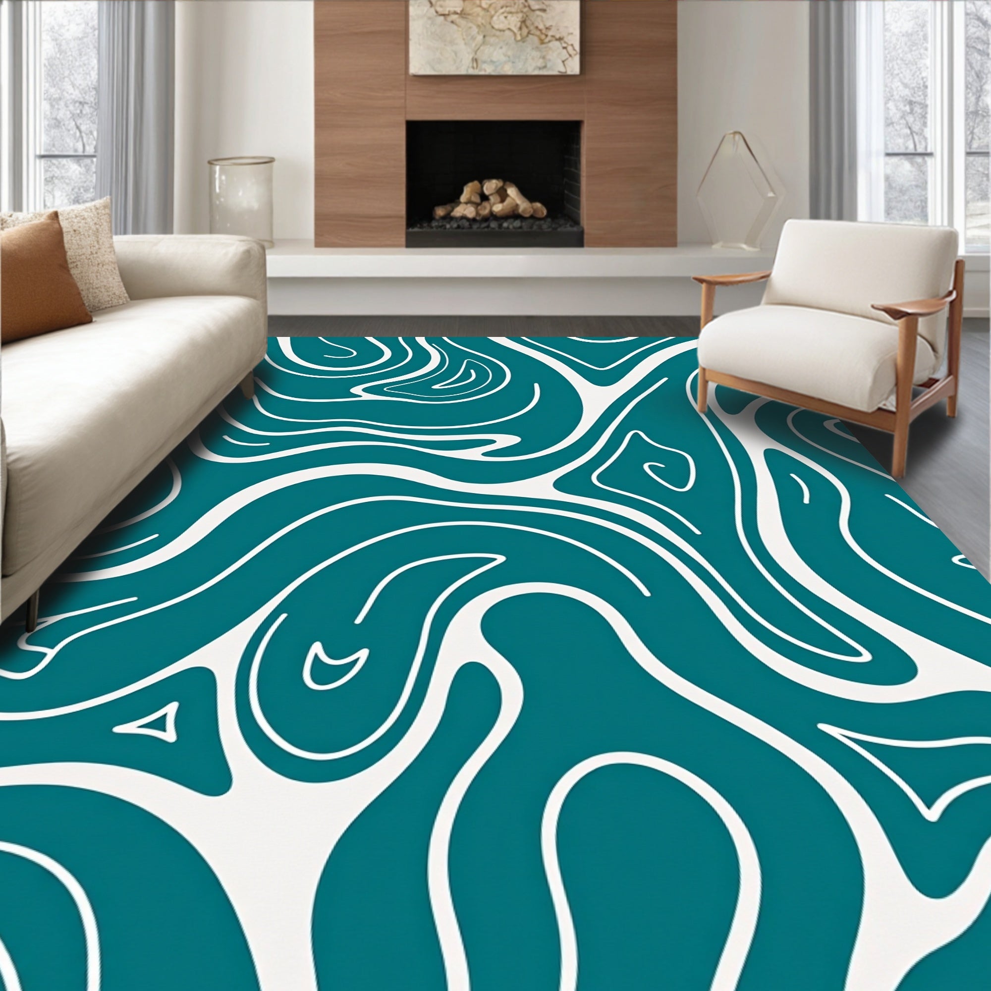 Abstract Marble Vein Design with Fluid Swirls and Flow (Blue) - ODIKA