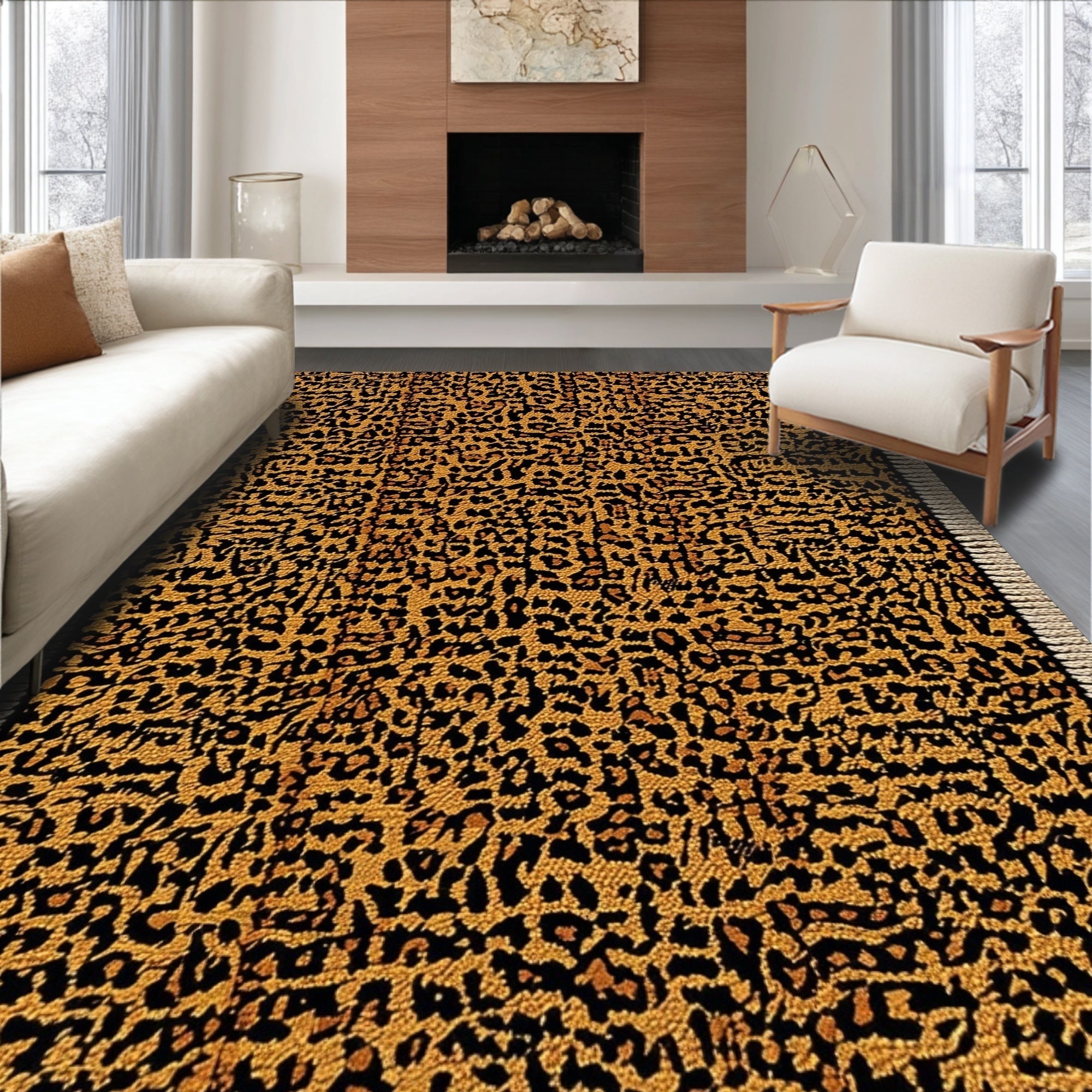 Ultra Soft Area Rug, Non Slip, Stain Resistant, Washable Area Rugs for Living Room, Bedroom, Bold Leopard Print Living Room Non-Slip Rug(Brown)