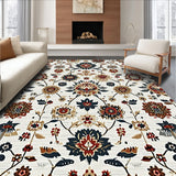 Ultra Soft Area Rug, Non Slip, Stain Resistant, Washable Area Rugs for Living Room, Bedroom, Vintage Boho Floral Living Room Low Pile Rug(White)