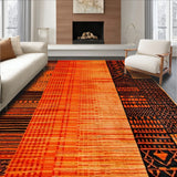 Burnt Orange Copper Fiery Red Abstract Shape Washable Rug Floor Mat(Orange)