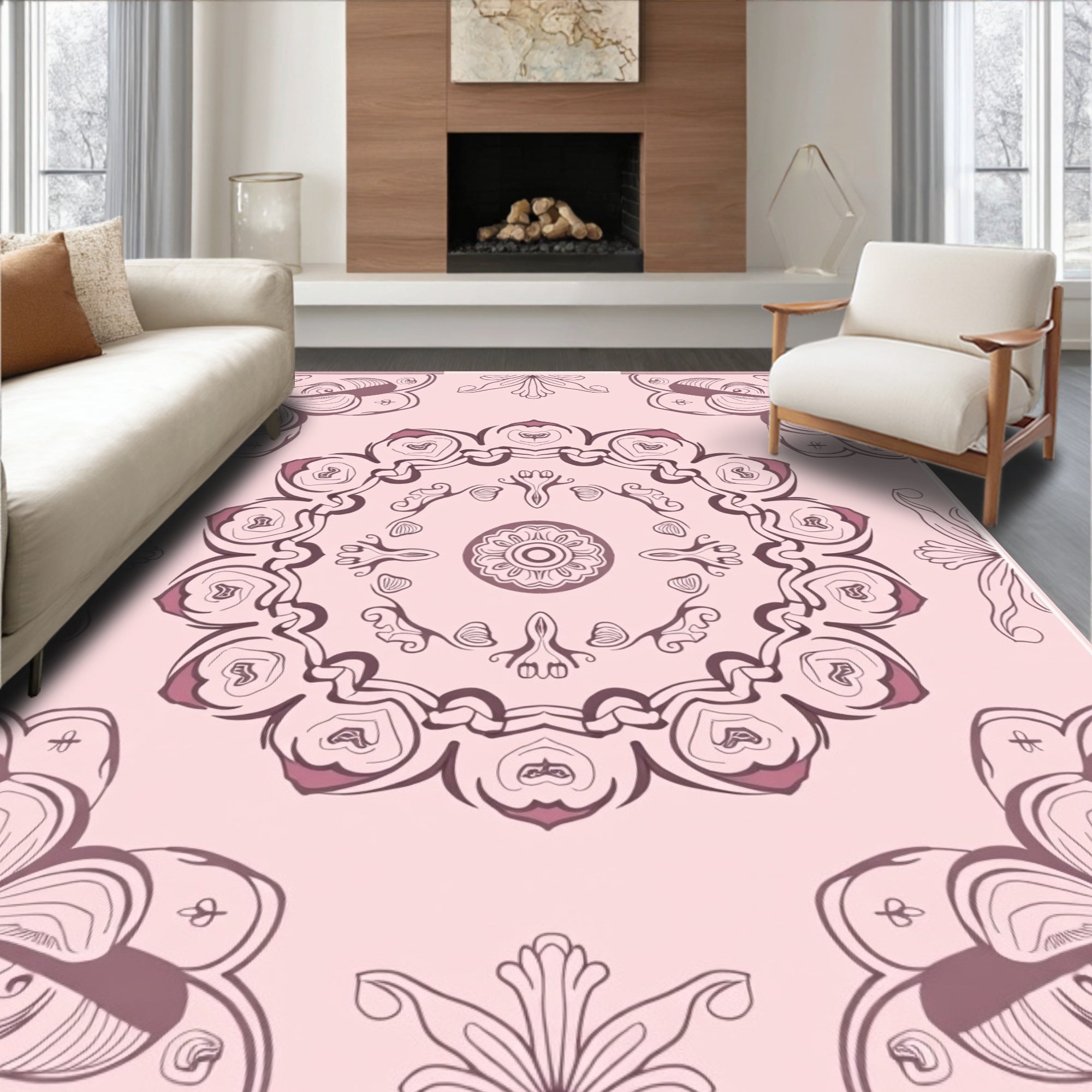 Abstract Floral Medallion Featuring Layered Petals and Ornate Details (Pink) - ODIKA