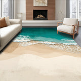 Beige Teal Ocean Scenery Coastal Beach Theme Indoor Floor(Blue)