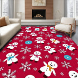 Playful Snowman Figures Surrounded by Sparkling Snowflake Clusters(Red)