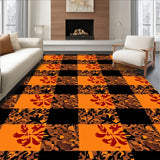 Haunted Buffalo Check Floor with Seasonal Fall Decorations(Orange)