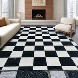 Ultra Soft Area Rug, Non Slip, Stain Resistant, Washable Area Rugs for Living Room, Bedroom, checkered shaggy high pile(Black)