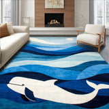 Abstract Ocean Whale Runner Rug(Blue)