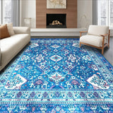 平織 tribal 地毯 精緻幾何圖案 時尚家居地毯(Blue)