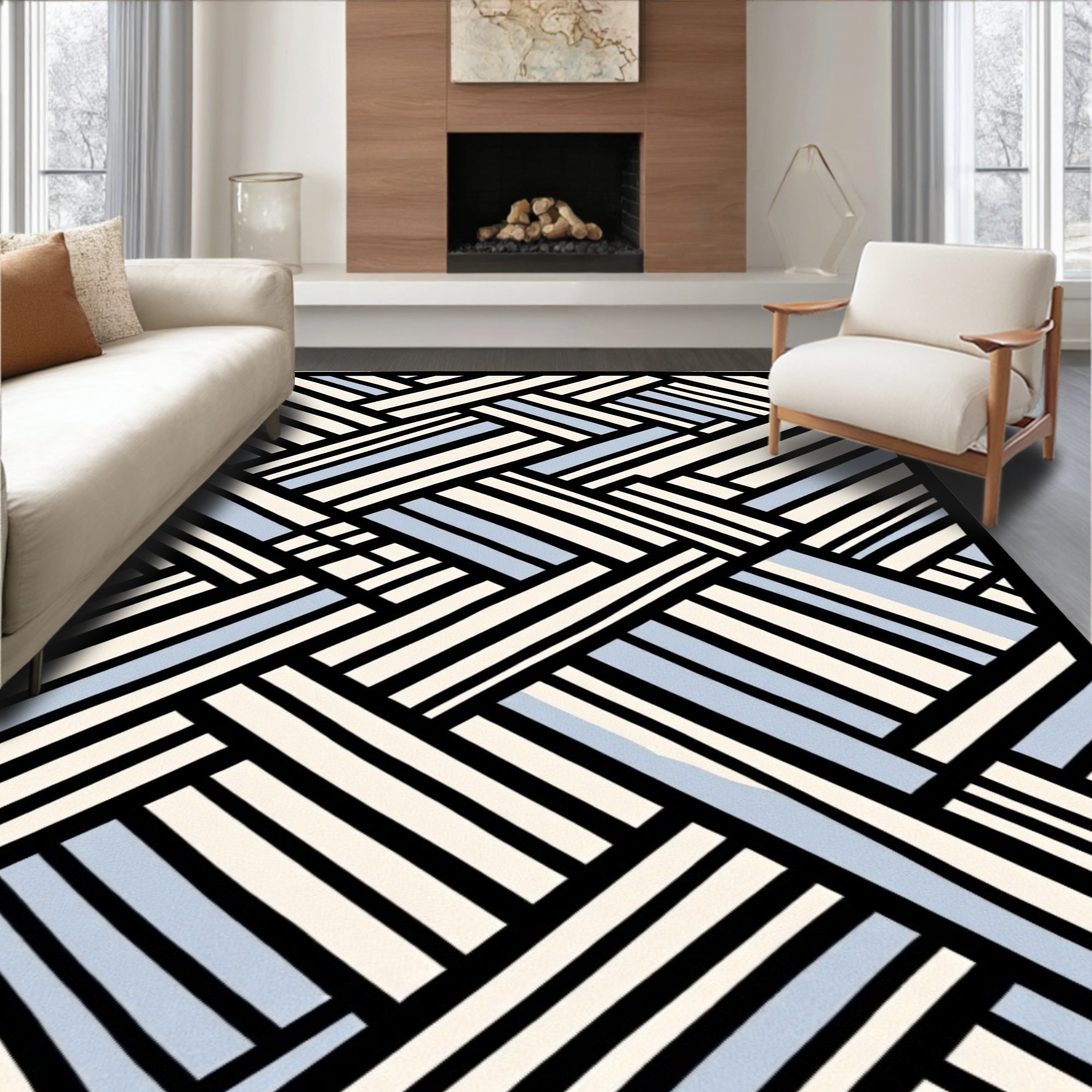 Scandinavian Chevron Herringbone Vacuum Safe Floor (Black) - ODIKA