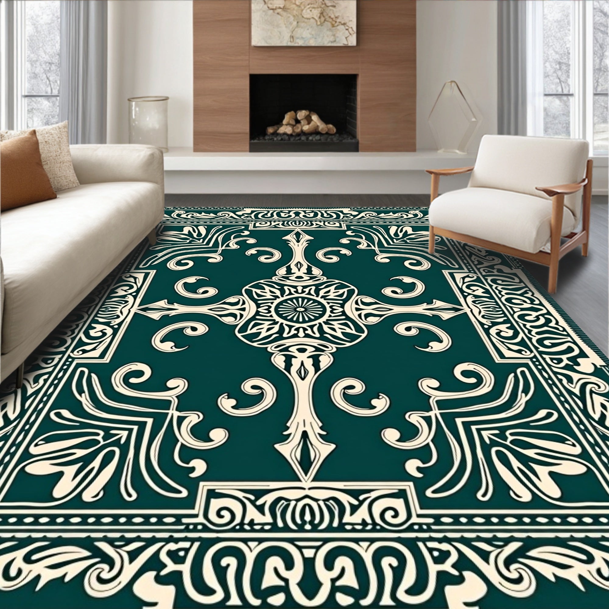 Paisley Medallion Swirl Traditional Ornamental Floor (Green) - ODIKA
