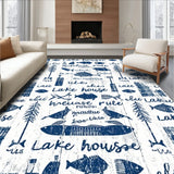 Lake Rules Entry Rug Funny Lake Saying Porch Carpet(Blue)