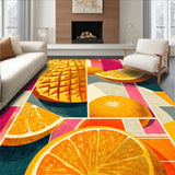 Exotic Fruit Fusion Area Rug Colorful Tropical Circle Floor Mat(Orange)