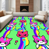 Adorable Kitten Face Motifs with Stripes and Hearts(Green)