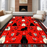 Ultra Soft Area Rug, Non Slip, Stain Resistant, Washable Area Rugs for Living Room, Bedroom, Funny Western Cat(Red)