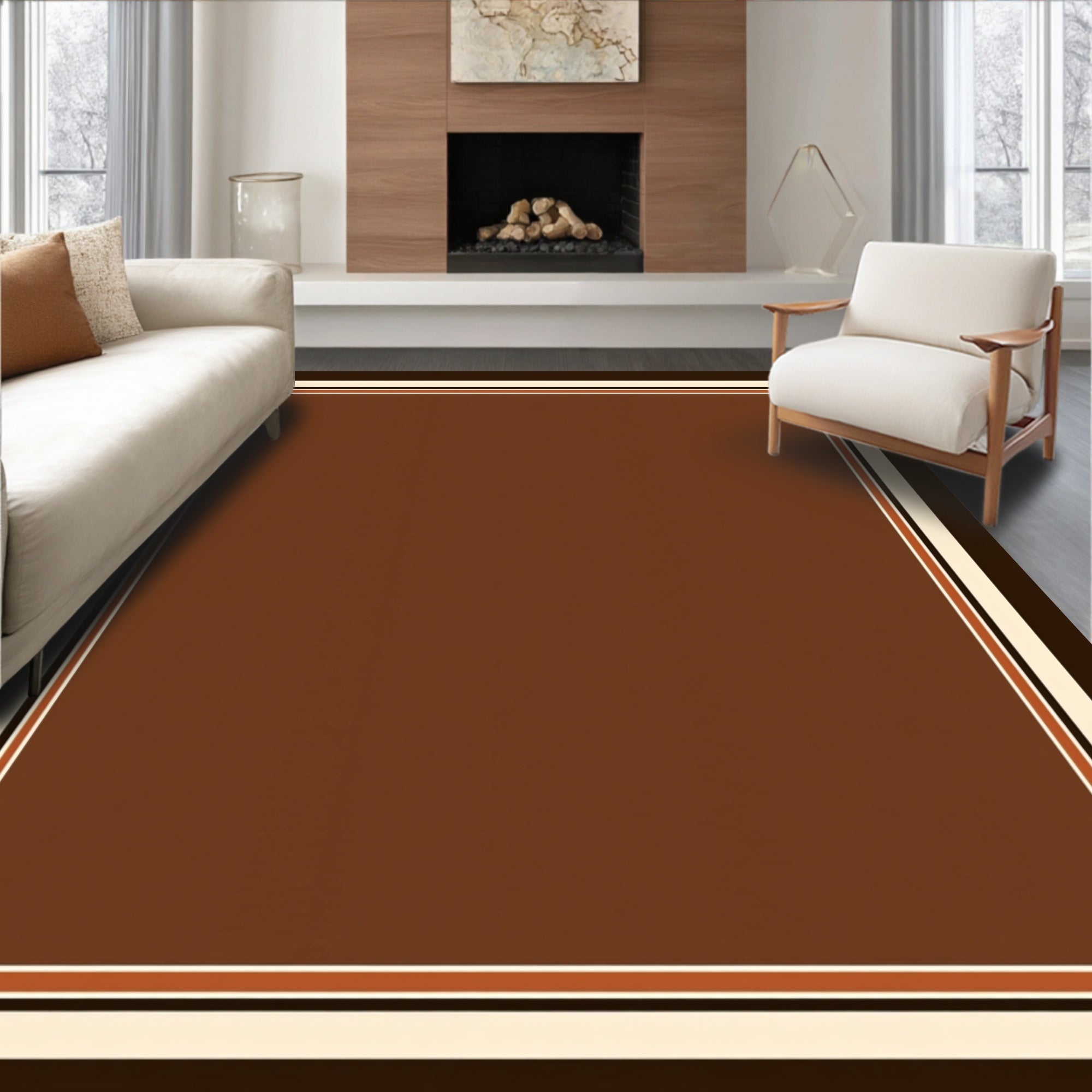 Minimalist Stripe Border Flooring (Brown) - ODIKA