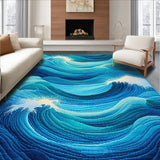 Ultra Soft Area Rug, Non Slip, Stain Resistant, Washable Area Rugs for Living Room, Bedroom, Ocean Beach Wave Polyester(Blue)