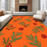 Botanical Evergreen Scrollwork Featuring Festive Crimson Petals(Orange)