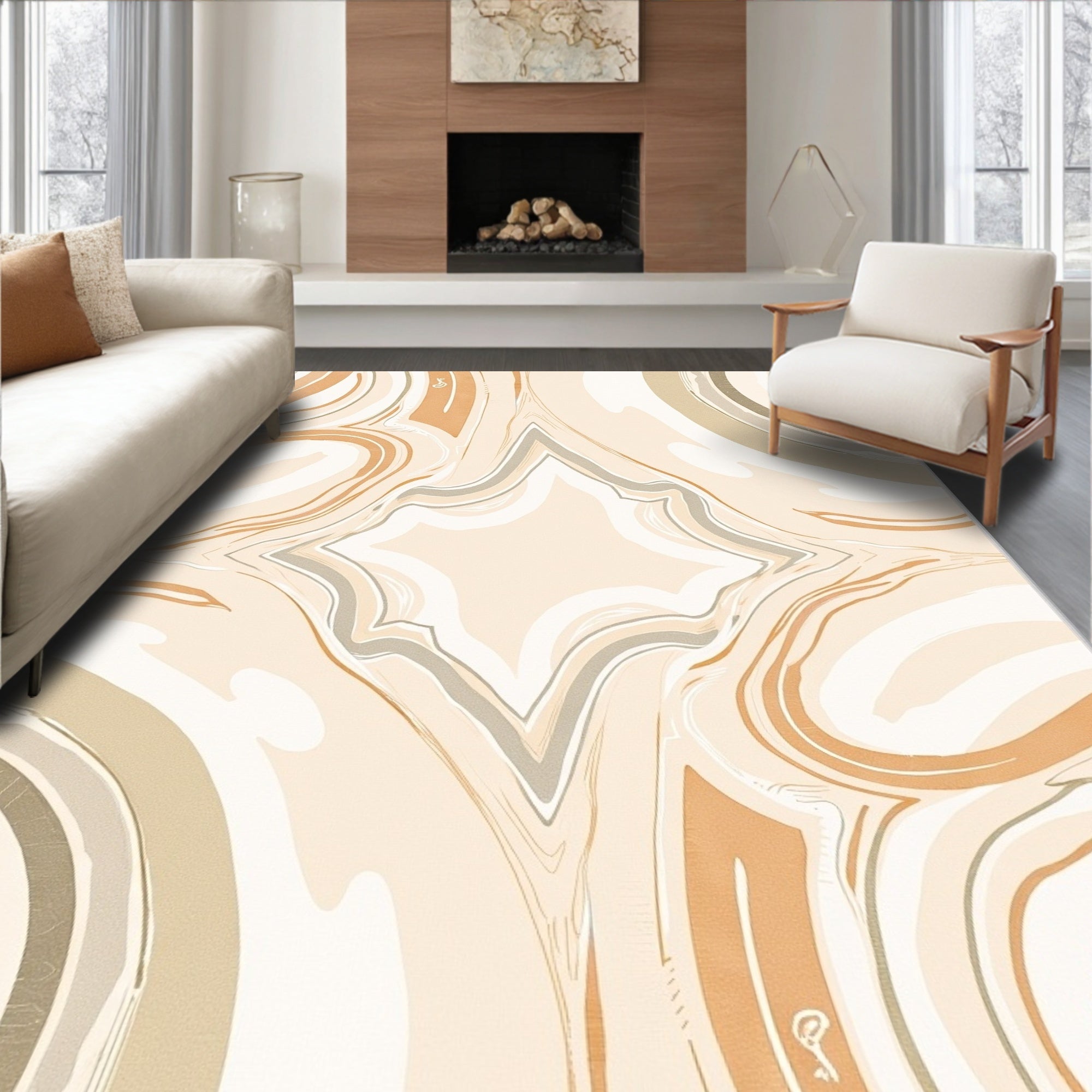 Natural Abstract Marbled Swirl Modern Luxury Statement (Beige) - ODIKA