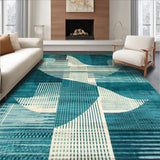 Artistic Teal and Ivory Area with Modern Geometric(Blue)