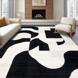 Abstract Geometric Area Rug Contemporary Black & White Pattern Mat(Black)