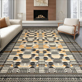 Rustic Warm Colors Abstract Geometric Circles Design Area Beige Black(Gray)