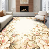 Elegant Round Area with Floral Design for Patios and Decks(Beige)