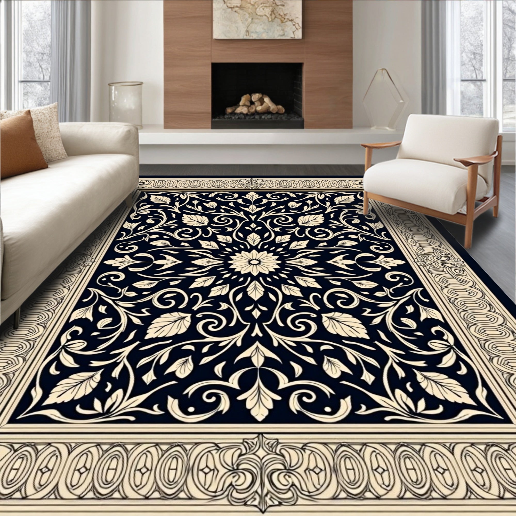 Symmetrical Interlocking Floral and Vine Design with Classic Charm (Black) - ODIKA