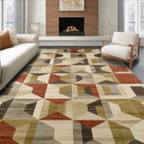 Clean Lines Modern Geometric Area In Deep Beige And Brown(Beige)