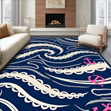 Ocean Wave Nautical Anchor Design Floor Covering (Blue)
