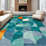 Boho Chic Area Teal & Orange Geometric(Blue)