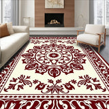 Vintage Botanical Medallion Machine with Floral Motifs (Burgundy)