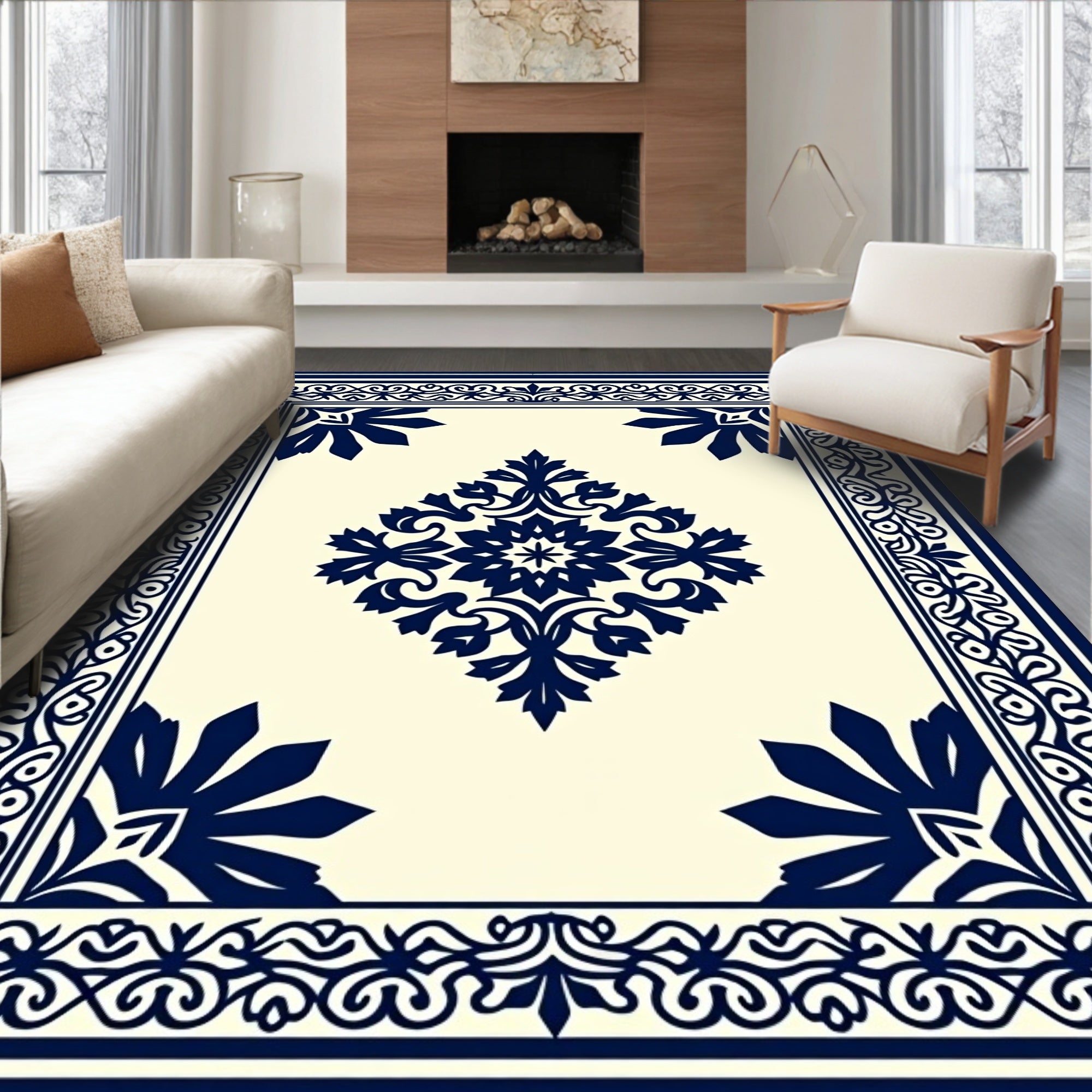 Damask with Flowing Vine Embellishments (Blue) - ODIKA