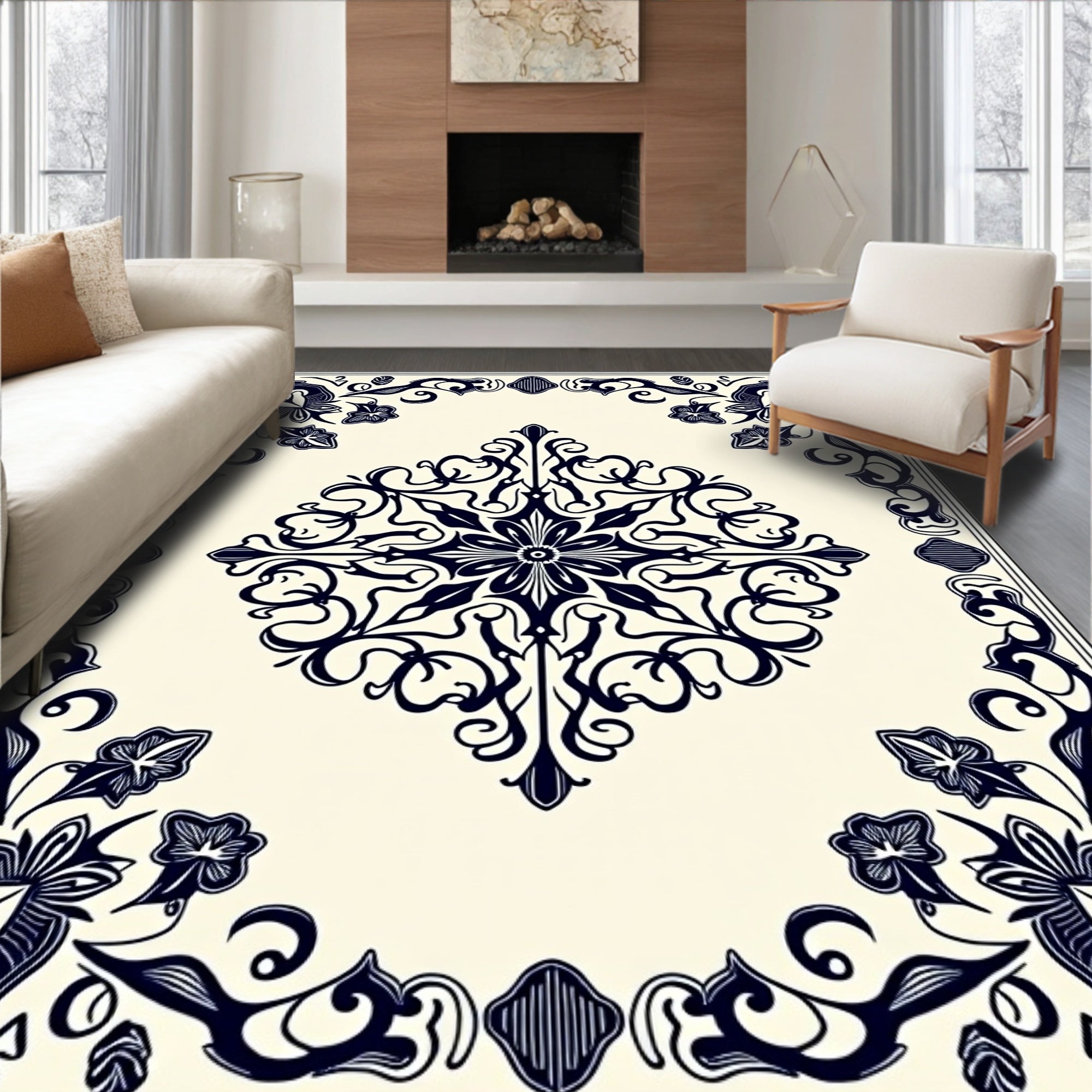 Ornate Floral Medallion Elegance with Interlocking Botanical Scrollwork (Ivory) - ODIKA