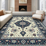 Coastal Floral Ornate Medallion Area Navy Beige Design(Beige)