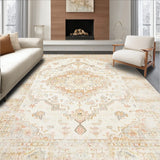 Beige with Classic Medallion and Distressed Finish(Beige)