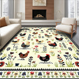 Whimsical Barnyard Chicken & Floral Rug(Ivory)