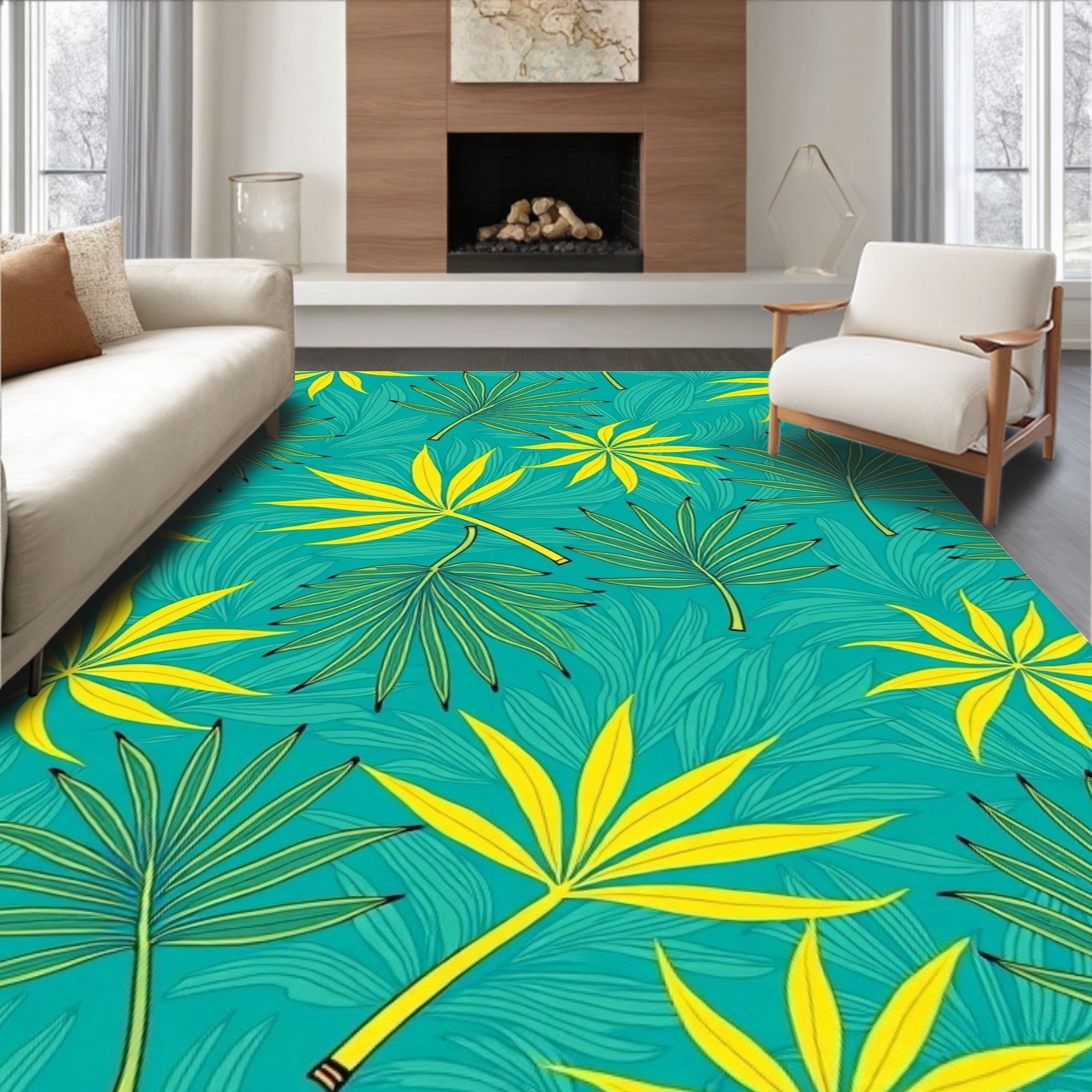 Island Breeze Palm Vegetation Motif (Blue) - ODIKA