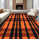 Gingham Cross Hatch Design Floor Covering with Autumn Harvest Tones(Orange)