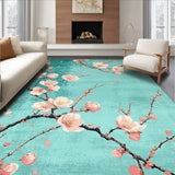 Floral Cherry Blossom Rug with Artistic Branch Patterns(Blue)