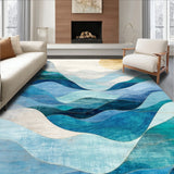 Abstract Waves Accent Rug Non Shedding Blue Ivory Floor Carpet(Blue)