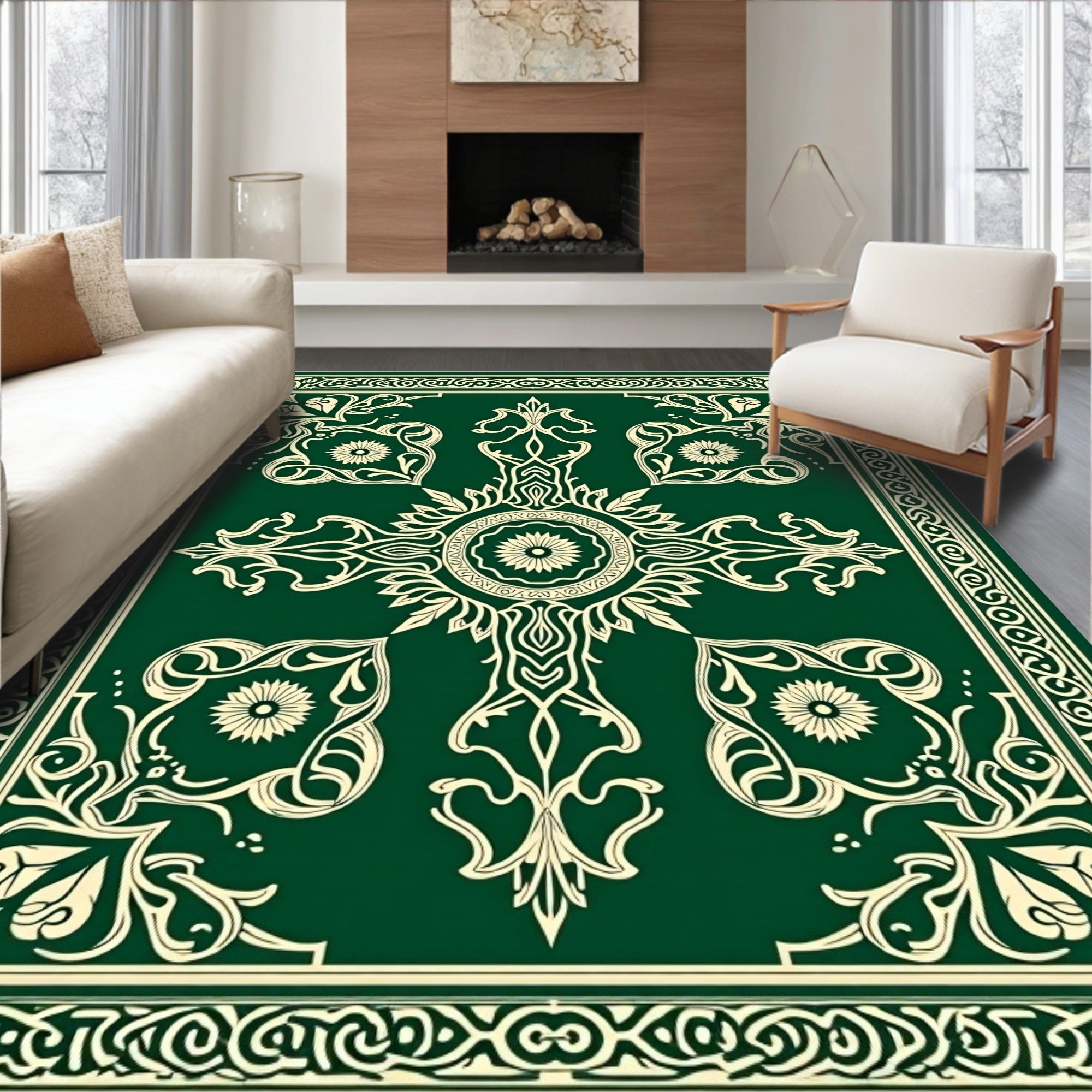 Vintage Damask Scroll Medallion Embellished Framework (Green) - ODIKA