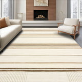Contemporary Geometric Area Ikat Inspired Beige and Cream Stripe(Beige)